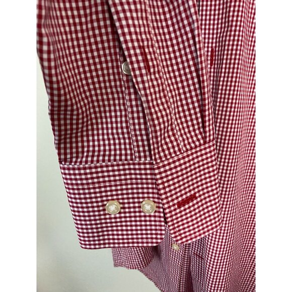 Peter Millar Mens Red Gingham Button Up Shirt size Large Cardinal Stanford Logo - Picture 11 of 15